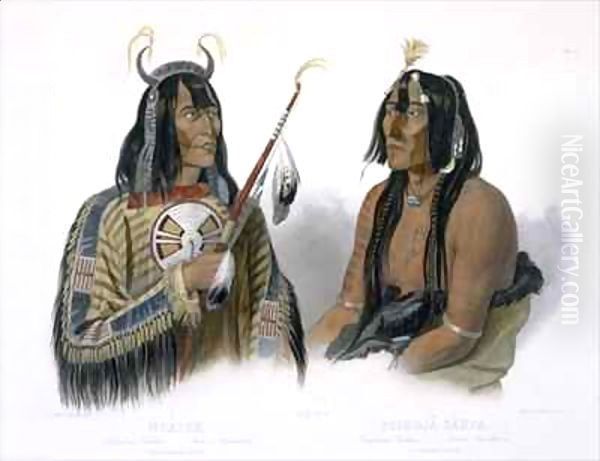 Noapeh, an Assiniboin Indian and Psihdja-Sahpa, a Yanktonan Indian Oil Painting by Karl Bodmer