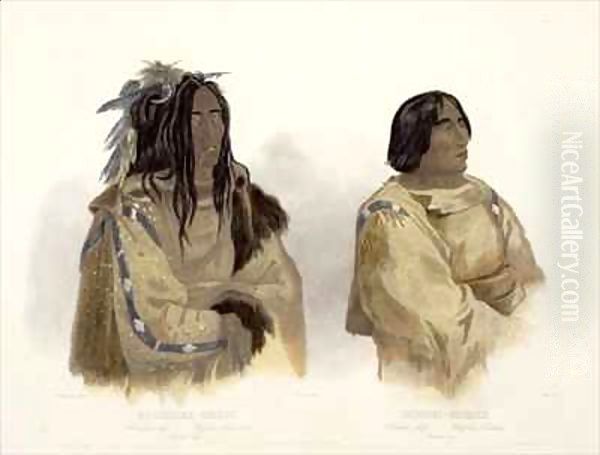 Mehkskeme-Sukahs, Blackfoot Chief and Tatsicki-Stomick, Piekann Chief Oil Painting by Karl Bodmer