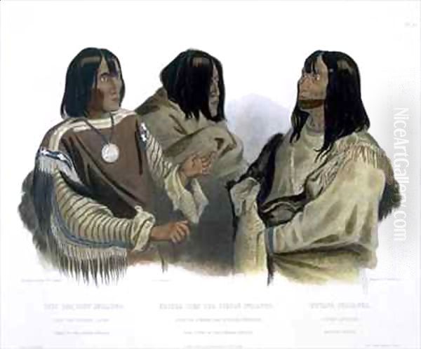 Chief of the Blood Indians, War Chief of the Piekann Indians and a Koutani Indian Oil Painting by Karl Bodmer