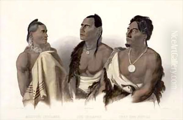 A Missouri Indian, an Oto Indian and the Chief of the Puncas Oil Painting by Karl Bodmer