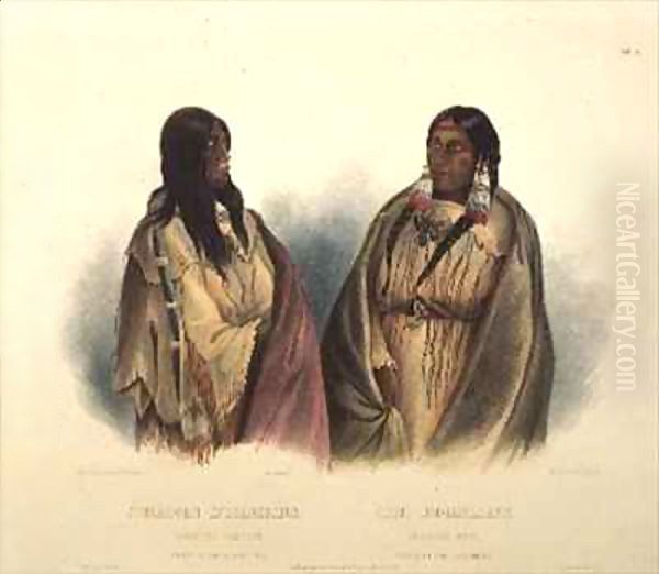 Woman of the Snake-Tribe and Woman of the Cree-Tribe Oil Painting by Karl Bodmer