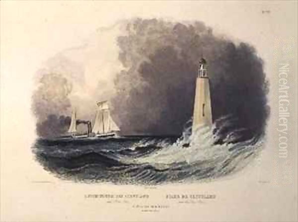 Cleveland Lighthouse on the Lake Erie Oil Painting by Karl Bodmer