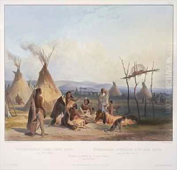 Funeral scaffold of a Sioux chief near Fort Pierre Oil Painting by Karl Bodmer