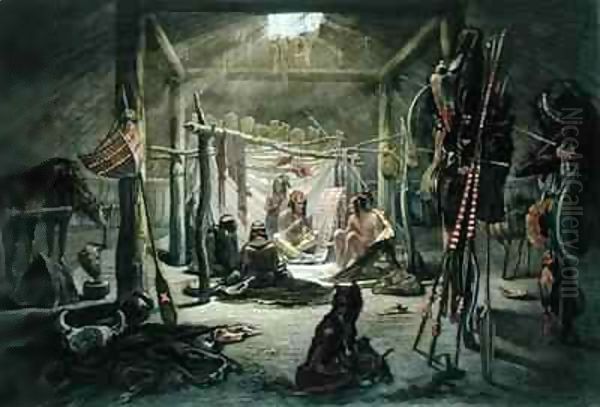 The Interior of the Hut of a Mandan Chief 2 Oil Painting by Karl Bodmer