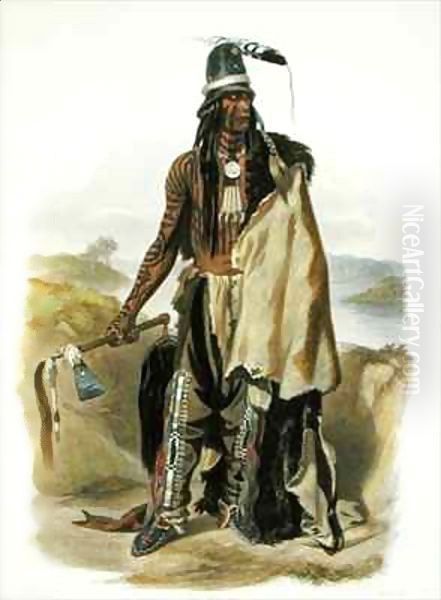 Abdih Hiddisch, a Minitarre Chief Oil Painting by Karl Bodmer