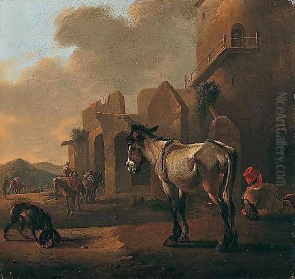 Italianate Landscape With A Donkey Oil Painting by Karel Dujardin