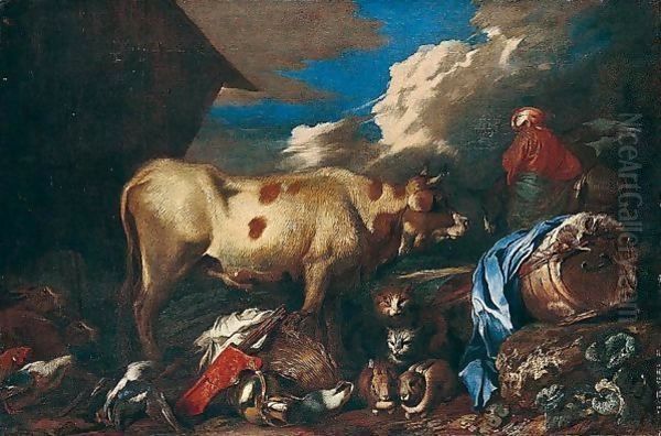 Noah Leading The Animals Out Of The Ark Oil Painting by Giovanni Benedetto Castiglione