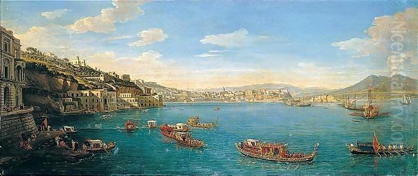 A Prospect Of Posillipo With The Palazzo Donn'Anna And Naples In The Background Oil Painting by Caspar Andriaans Van Wittel