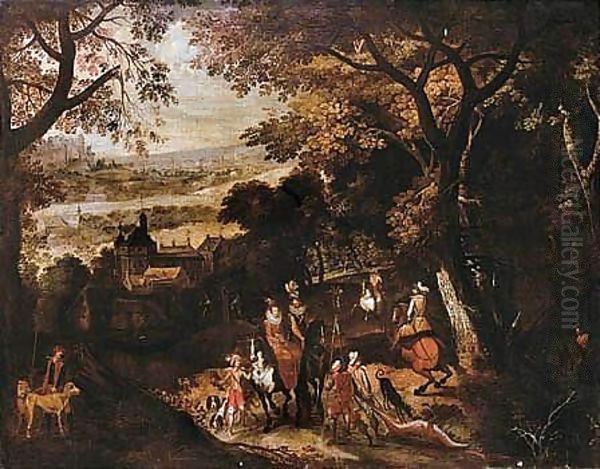 Landscape With A Hunting Party Oil Painting by Sebastien Vrancx