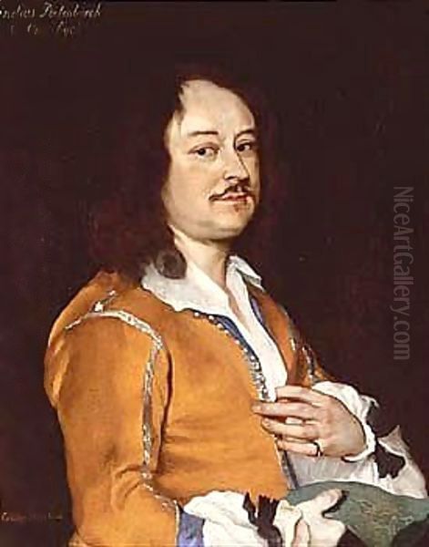 Portrait Of A Man, Wearing An Ochre Jacket, Holding A Drawing In His Right Hand Oil Painting by Jacob van Loo