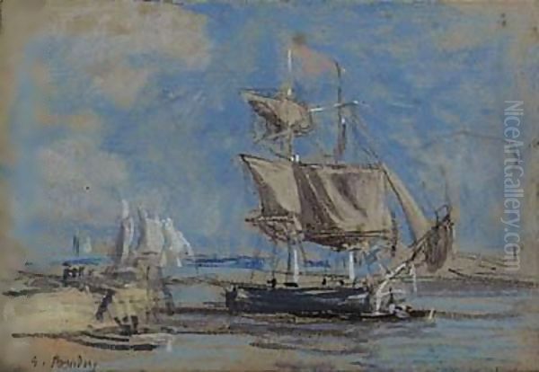 Voiliers, Maree Basse Oil Painting by Eugene Boudin