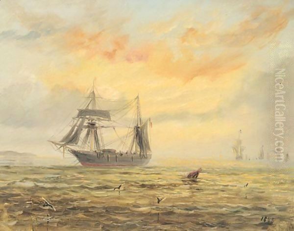 Sunset Oil Painting by William Adolphu Knell