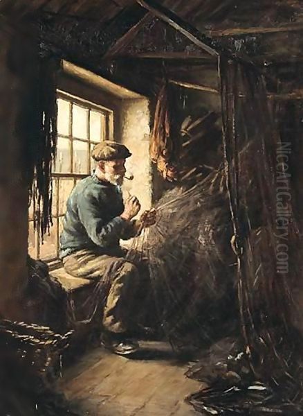 Mending The Nets Oil Painting by William Kay Blacklock