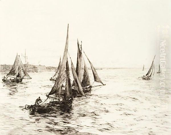 The Return Of The Fishing Fleet, Portsmouth Harbour Oil Painting by William Lionel Wyllie