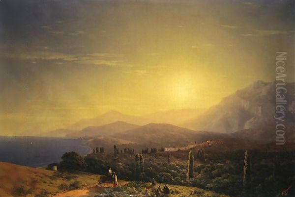 View From The Hills Above Theodosia Oil Painting by Ivan Konstantinovich Aivazovsky