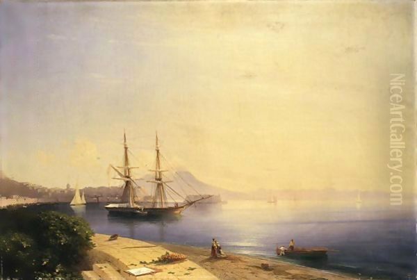 Ship Moored In The Bay Of Naples Oil Painting by Ivan Konstantinovich Aivazovsky