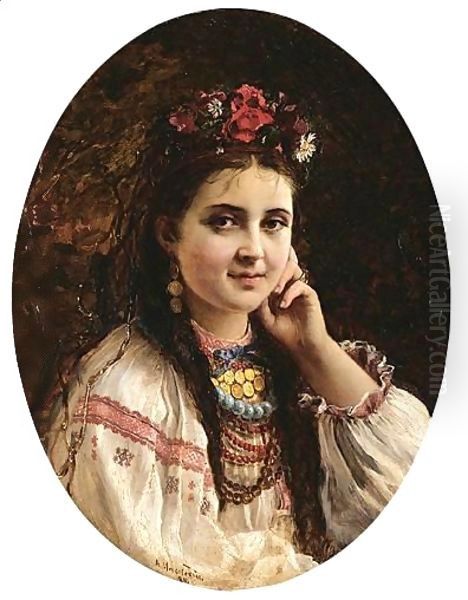 Young Russian Beauty Oil Painting by Konstantin Egorovich Egorovich Makovsky