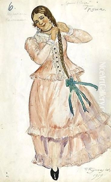 Costume Design For Grusha As A Dancing Maiden Oil Painting by Boris Kustodiev