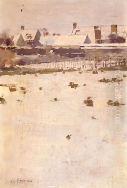 Winter Afternoon, Barbizon Oil Painting by Theodore Robinson