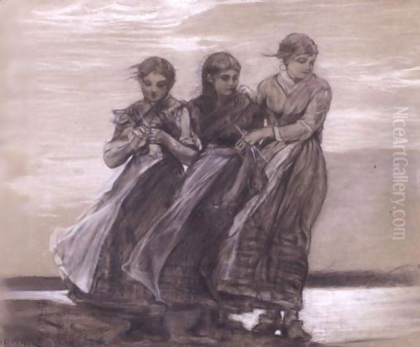 Three Girls Oil Painting by Winslow Homer