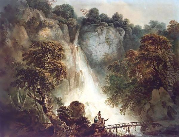 The Waterfall At Powerscourt, Near Dublin, County Wicklow Oil Painting by Richard Sasse