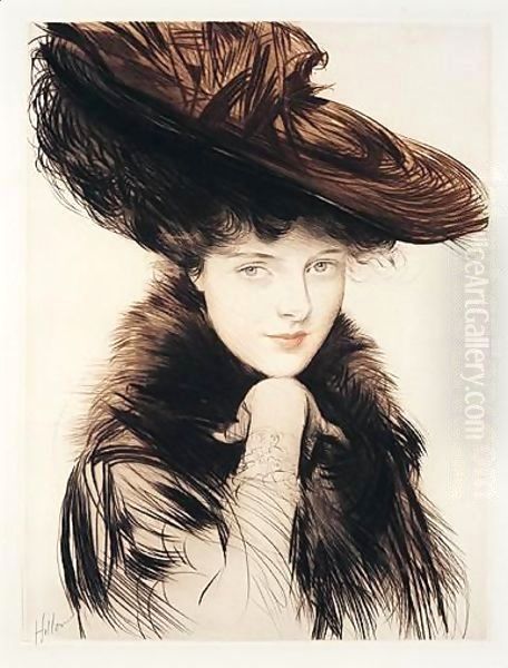 Femme Au Chapeau Marron, Et Boa Oil Painting by Paul Cesar Helleu