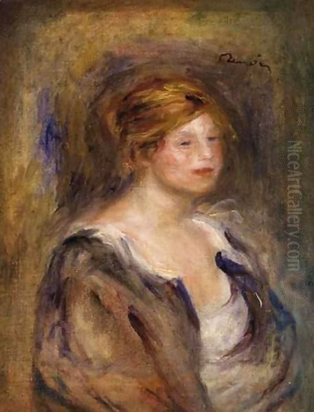 Jeune Fille En Bleu (Tete De Femme Blonde) Oil Painting by Pierre Auguste Renoir