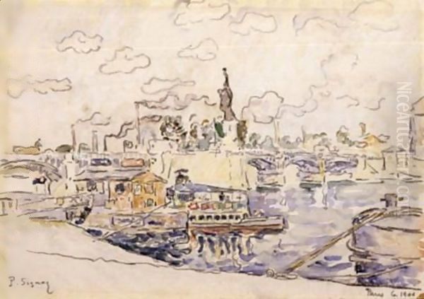 Vue De Paris Avec La Statue De La Liberte Oil Painting by Paul Signac