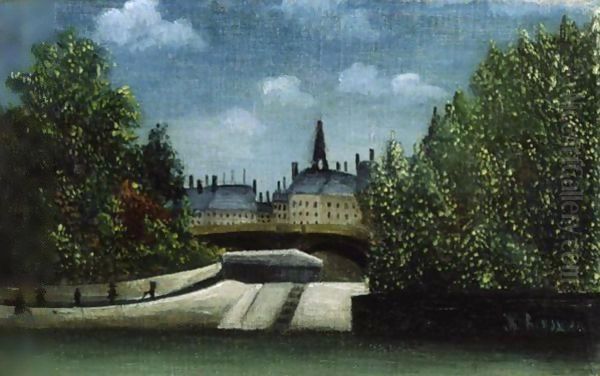 L'Ile De La Cite Oil Painting by Henri Julien Rousseau