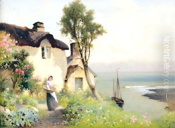 Shelley Cottage, Lynmouth, Devon Oil Painting by Benjamin D. Sigmund