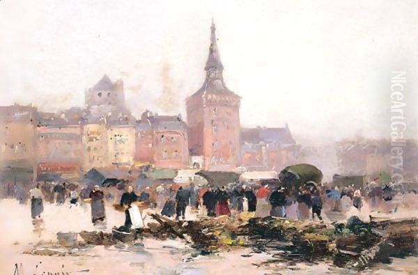 Market Square Oil Painting by Maurice Lenoir