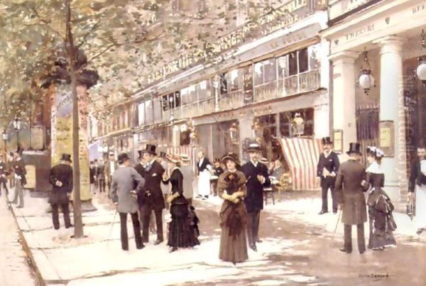 Le Boulevard Montmartre Anime Devant Le Theatre Des Varietes Oil Painting by Jean-Georges Beraud