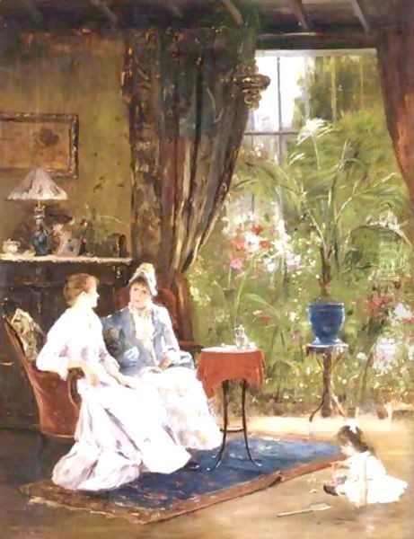 In The Conservatory Oil Painting by Mihaly Munkacsy