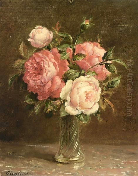 A Still Life Of Pink Roses Oil Painting by Otto Eerelman