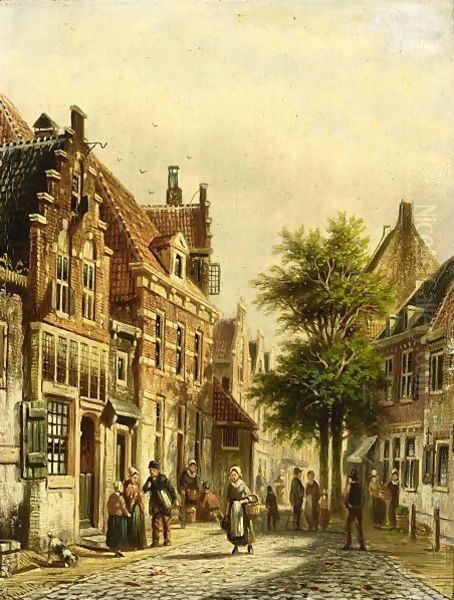 A Townscene In Summer Oil Painting by Johannes Franciscus Spohler