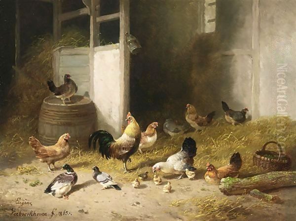 The Henhouse Oil Painting by Eugene Verboeckhoven