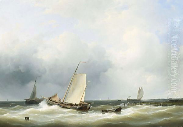 Seascape With Fishing Boats Oil Painting by Abraham Hulk Snr