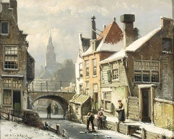 A View Of A Dutch Town In Winter Oil Painting by Willem Koekkoek