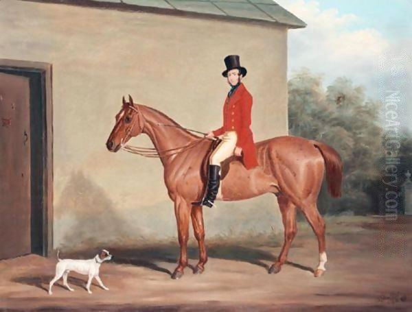 Major William Vaughan Jenkins On A Chestnut Hunter At Combe Grove, Bath Oil Painting by James Loder