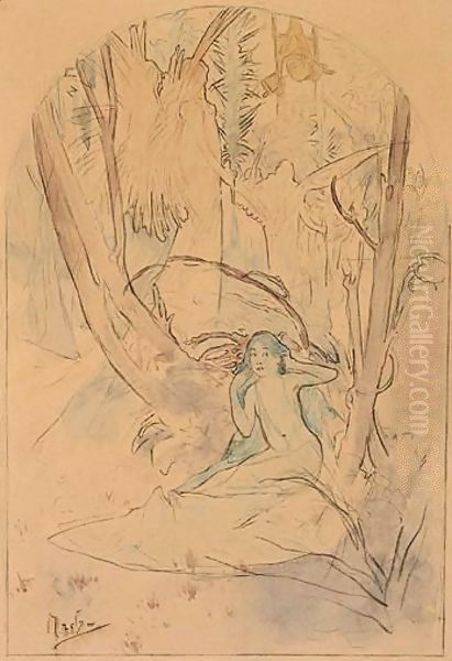 Les Cloches De Pacques Eveillent La Nature Oil Painting by Alphonse Maria Mucha