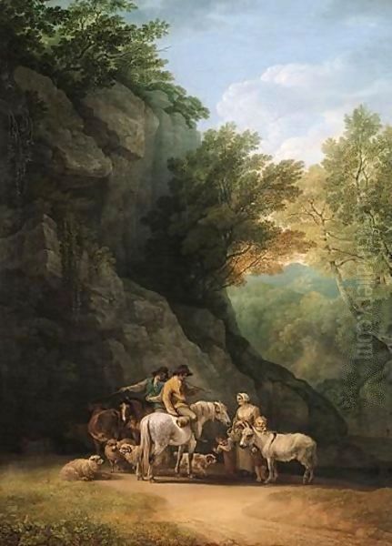 Landscape With Rustics Meeting On A Path Oil Painting by John White Abbott