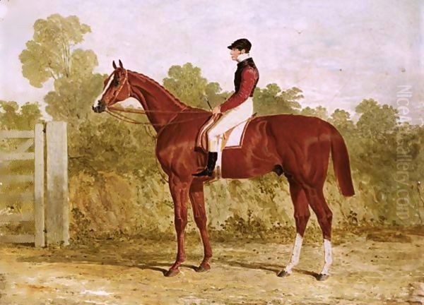 Elis, A Chestnut Racehorse With John Day Snr. Up, By A Gate Oil Painting by John Frederick Herring Snr