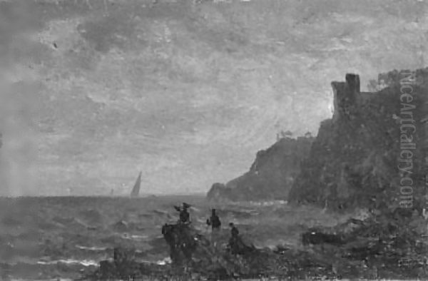 Figures Along The Coast Of Italy Oil Painting by Albert Bierstadt