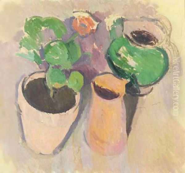 Still Life With Flower Pot And Vases Oil Painting by Patrick Henry Bruce