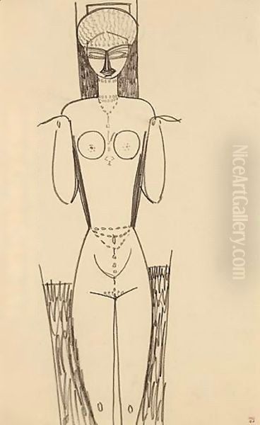 Femme Nue De Face, Mains Au Niveau Des Epaules Oil Painting by Amedeo Modigliani