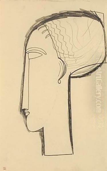 Tete De Profil Oil Painting by Amedeo Modigliani