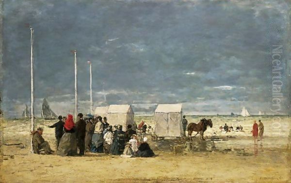 Sur La Plage Oil Painting by Eugene Boudin