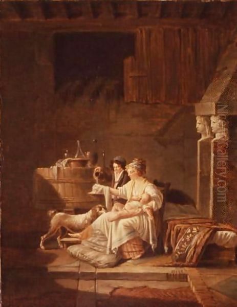 A Young Woman Taking Care Of Her Child Oil Painting by Jean-Baptiste Mallet