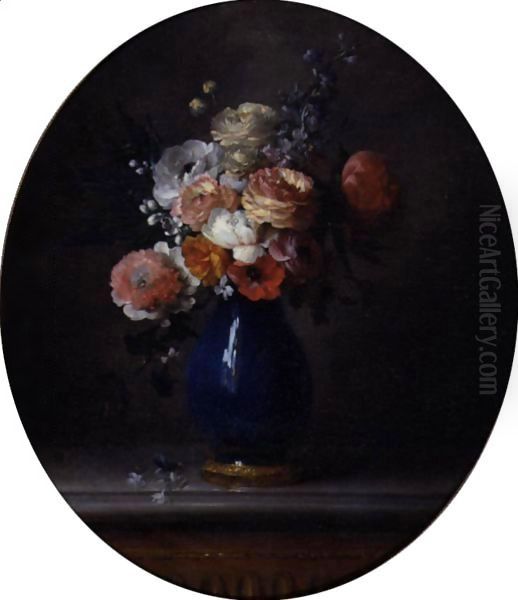 Still Life Of Flowers In A Blue Porcelain Vase Oil Painting by Anne Vallayer-Coster