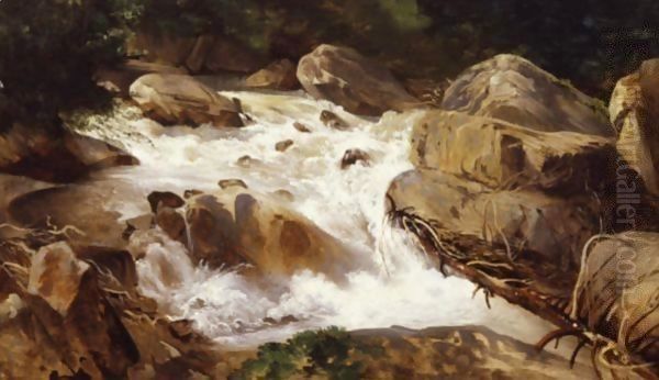 A Torrent Oil Painting by Alexandre Calame